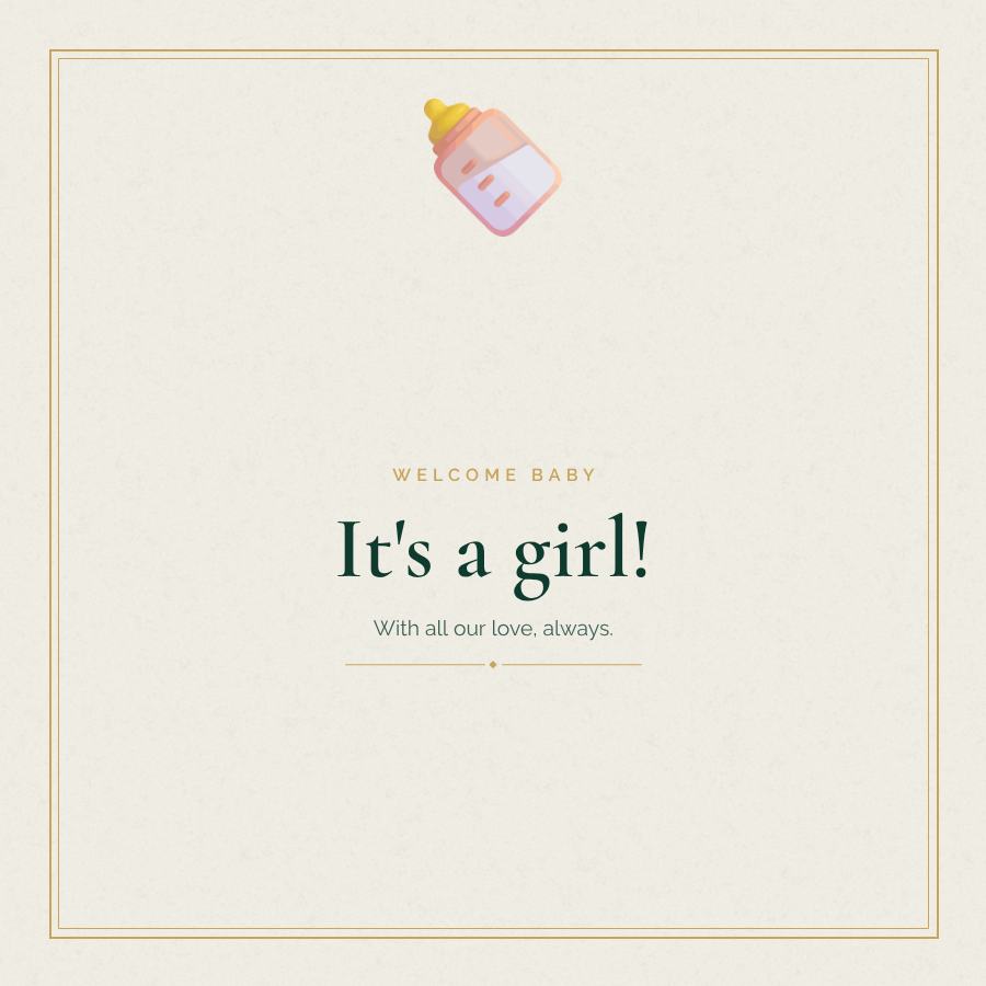 Emerald Welcome baby It's a girl! Square — editable love & family template