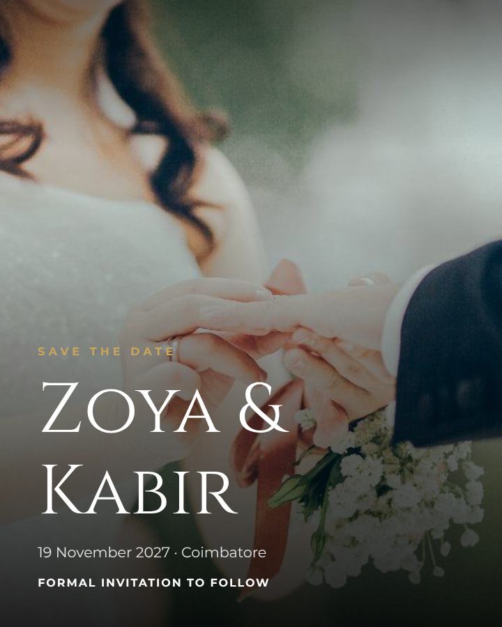 Emerald Zoya and Kabir Save the Date — editable wedding template