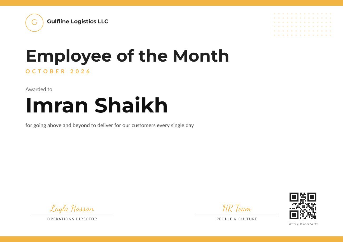 Employee of the Month Certificate — editable certificates template