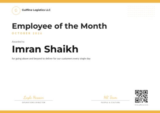 Employee of the Month Certificate template
