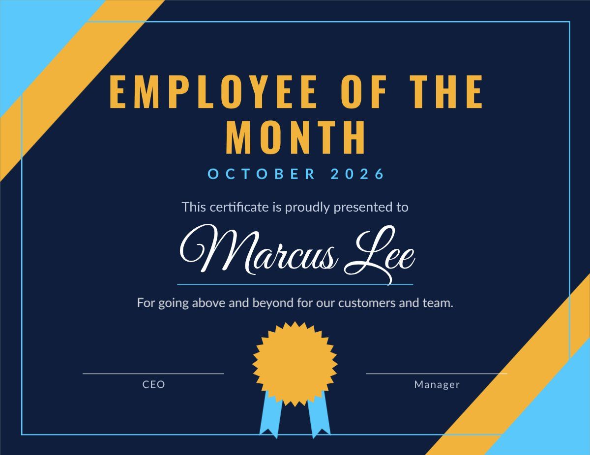 Employee of the Month — editable certificates template