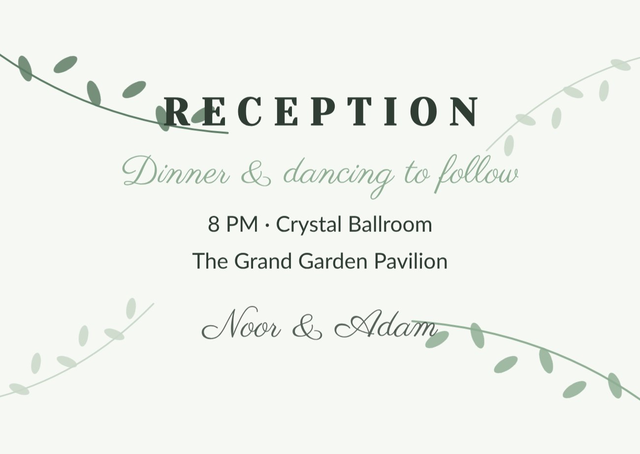 Eucalyptus Reception Card — editable wedding template