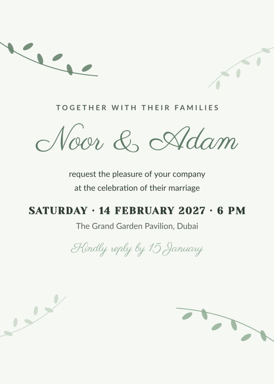 Eucalyptus Wedding Invitation — editable wedding template