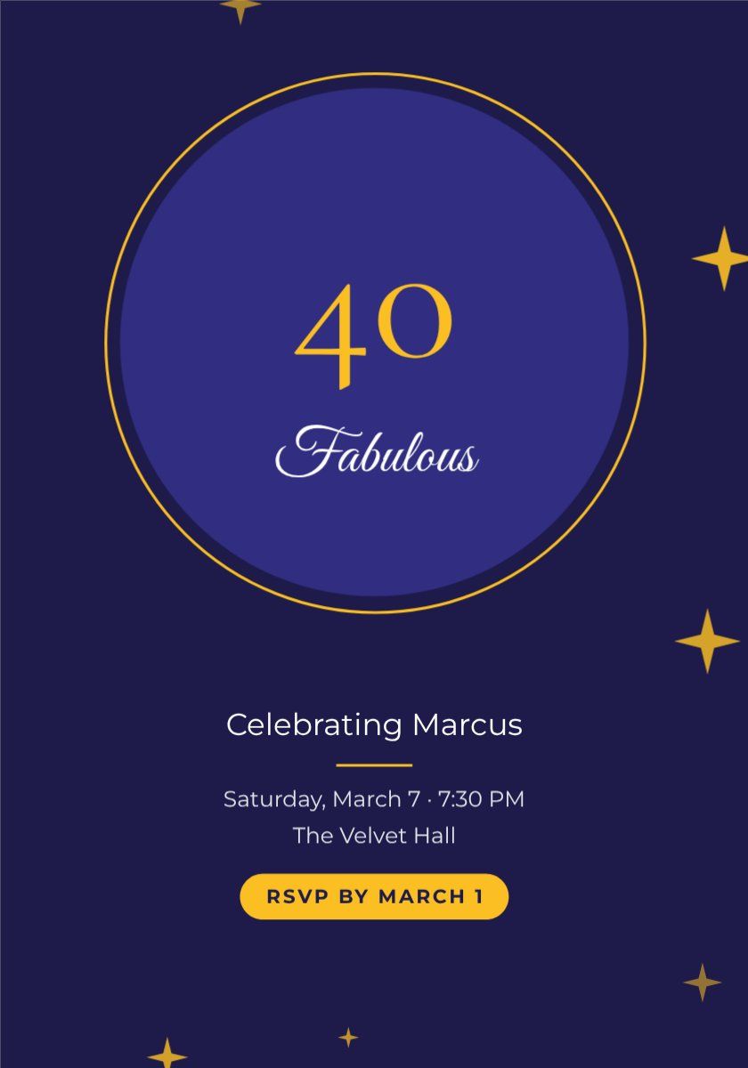 Fabulous at Forty — editable birthday template
