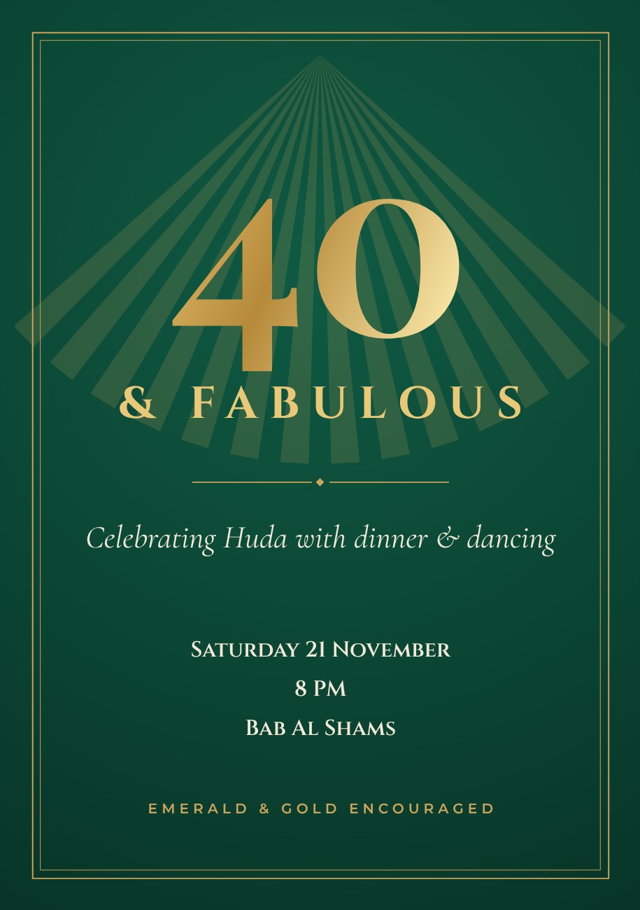 Fabulous Forty Emerald Invitation — editable birthday template