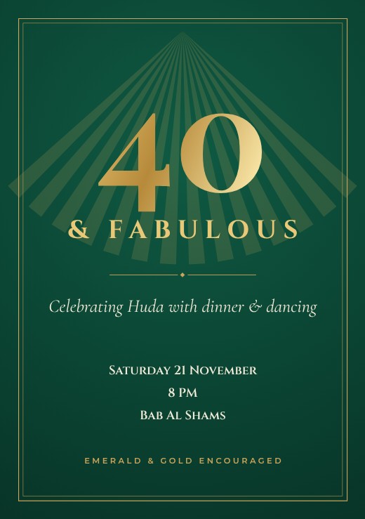 قالب بطاقة دعوة مجاني — Fabulous Forty Emerald Invitation