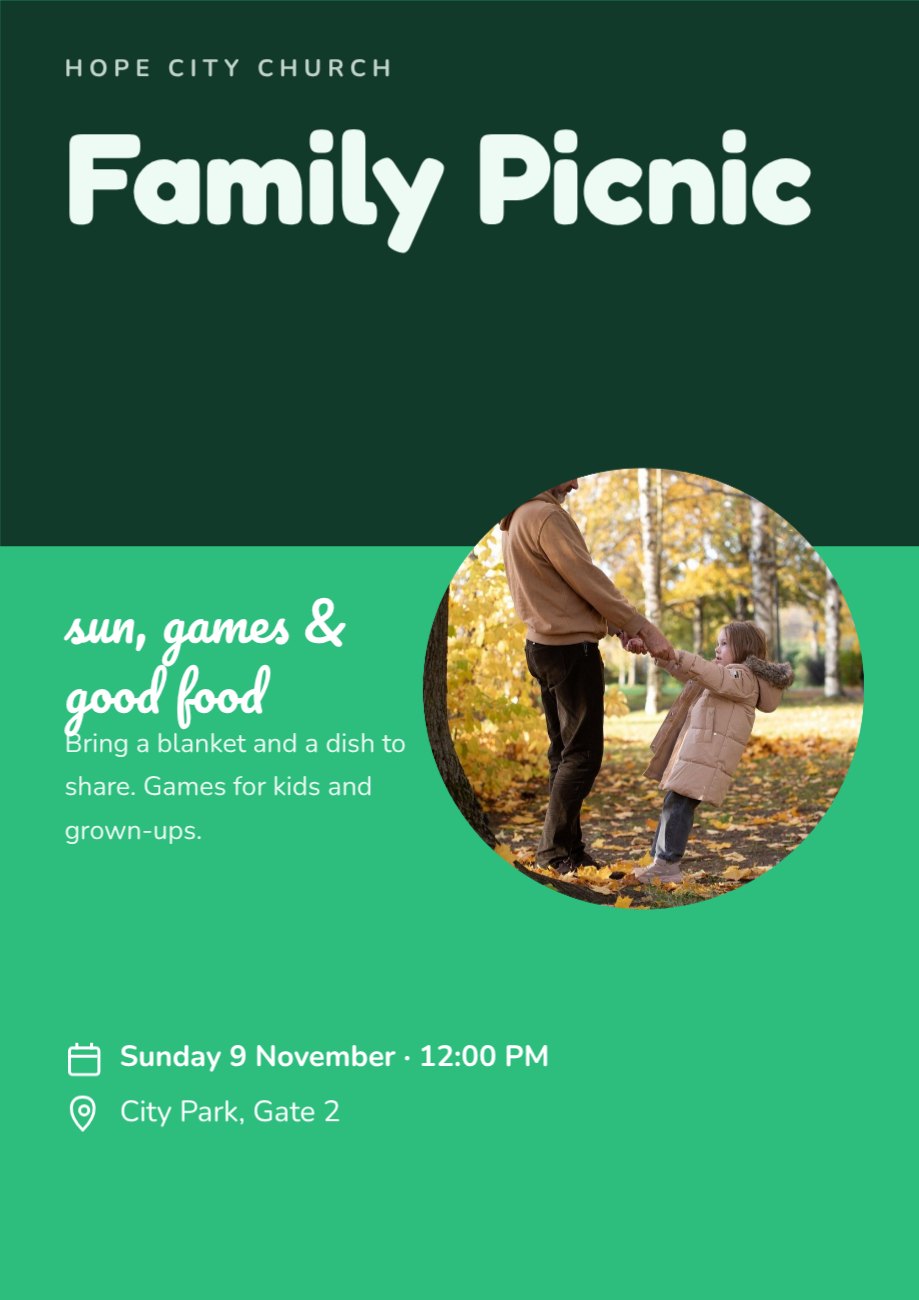 Family Picnic Church Poster — editable events template