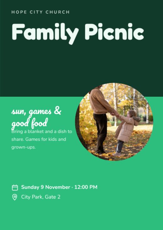 Family Picnic Church Poster template