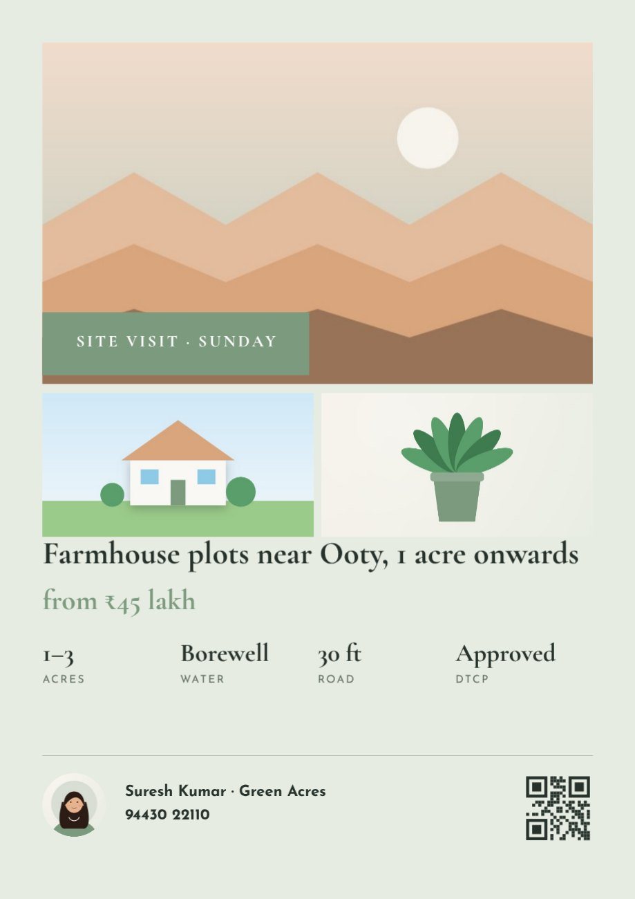 Farmhouse Plot Open House Flyer — editable marketing template