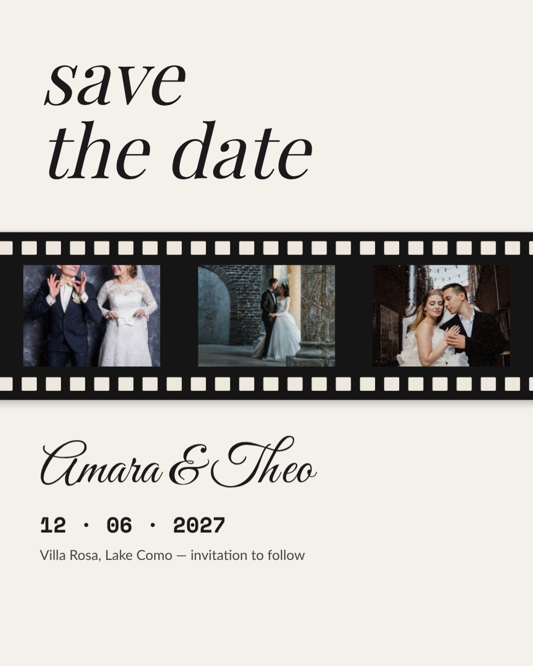 Film Strip Save The Date — editable wedding template