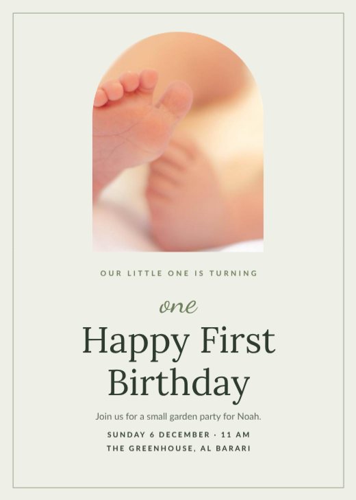 First Birthday Baby Card — free invitation template