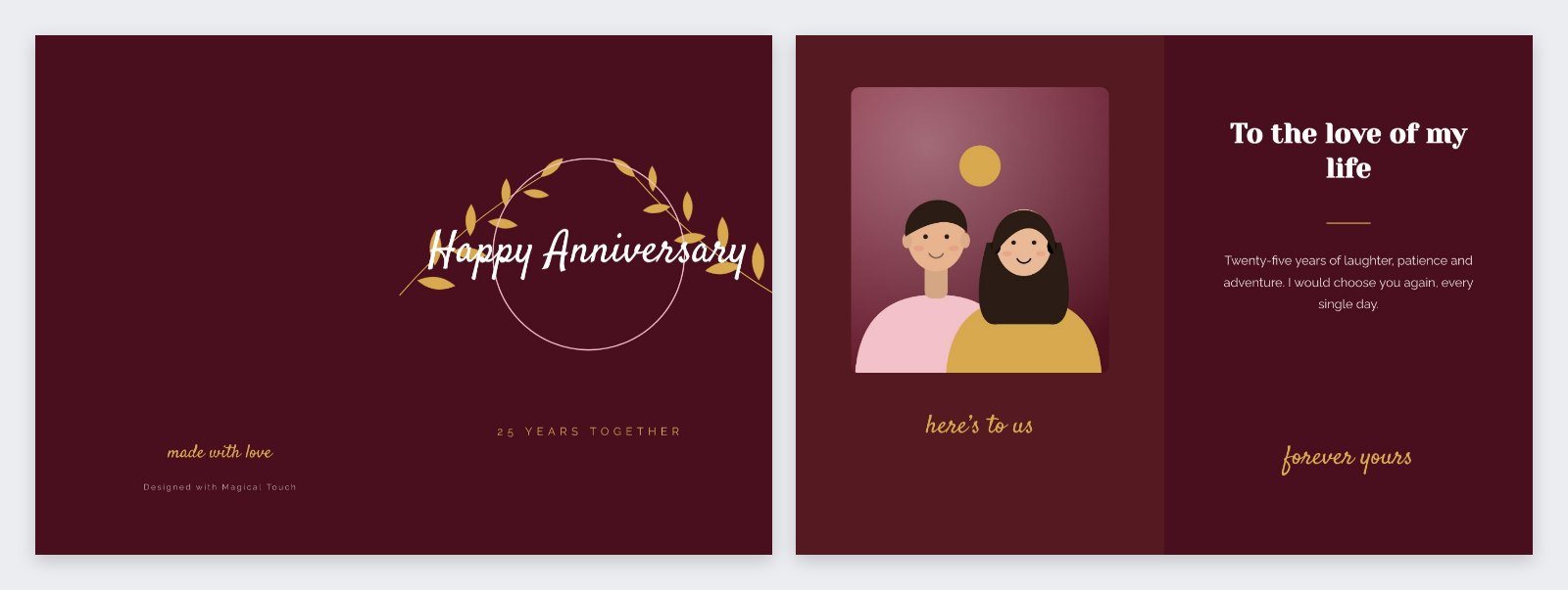 Floral Anniversary Folded Card — editable cards template