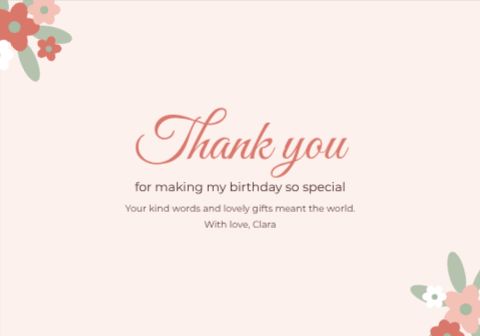 Floral Birthday Thank You — free thank you card template