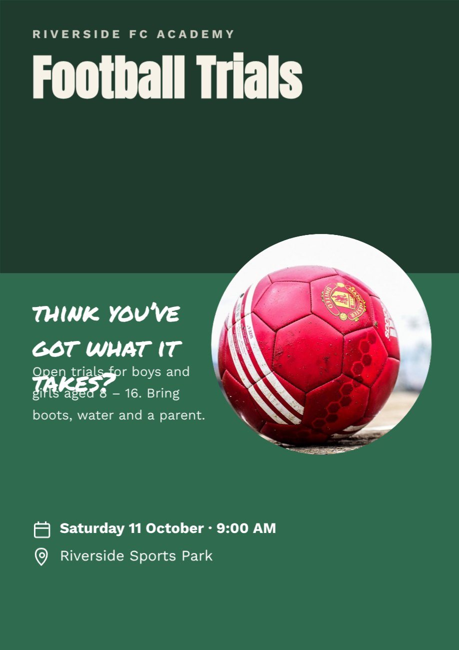 Football Trials Sports Poster — editable events template
