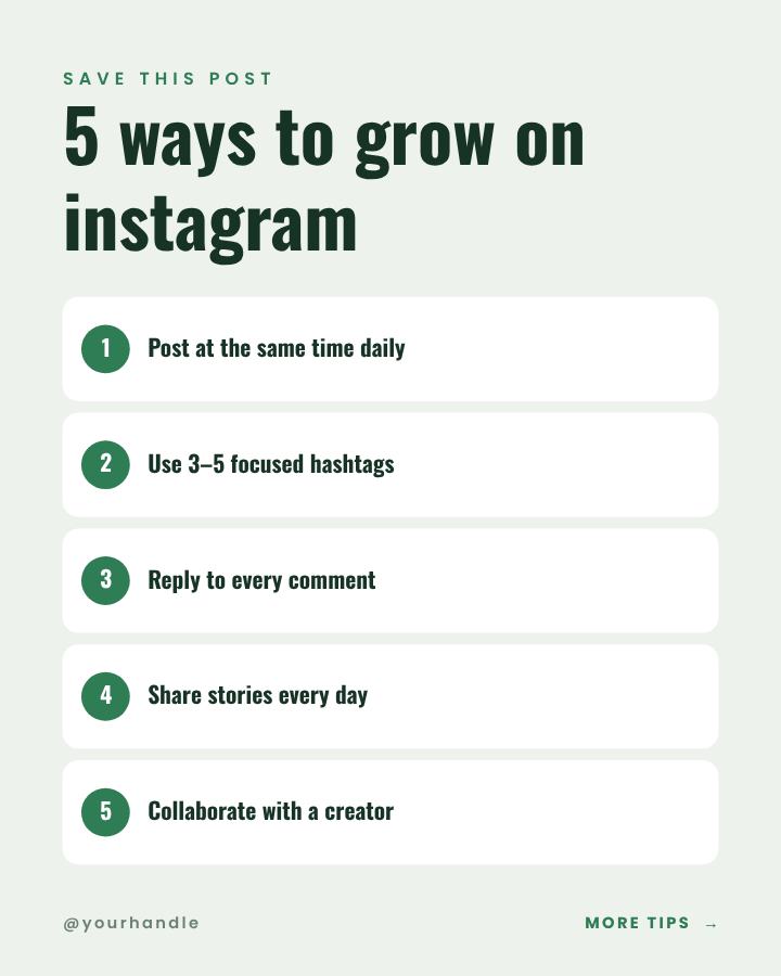 Forest 5 ways to grow on instagram Tips Post — editable social media template
