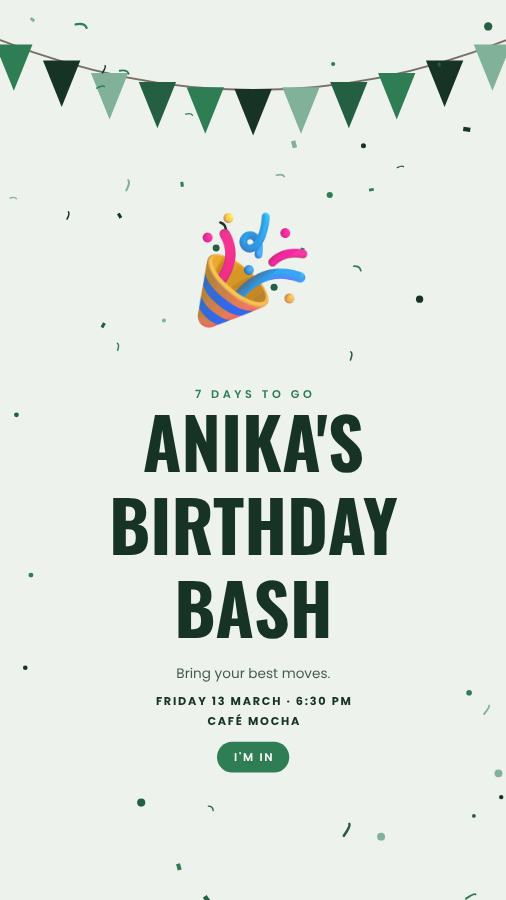 Forest Anika Birthday Bash Story — editable birthday template