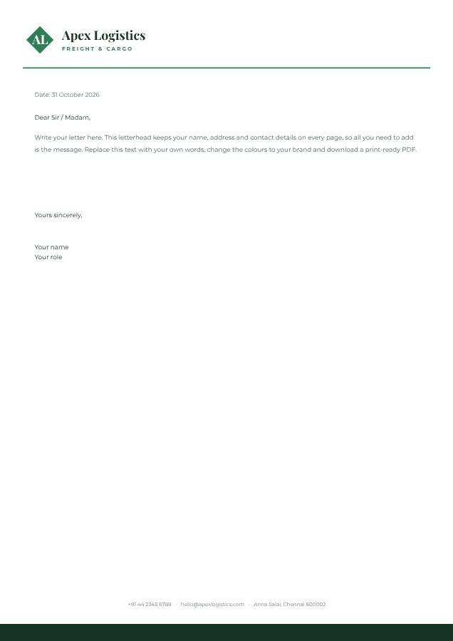 Forest Apex Logistics Minimal Letterhead — editable business template