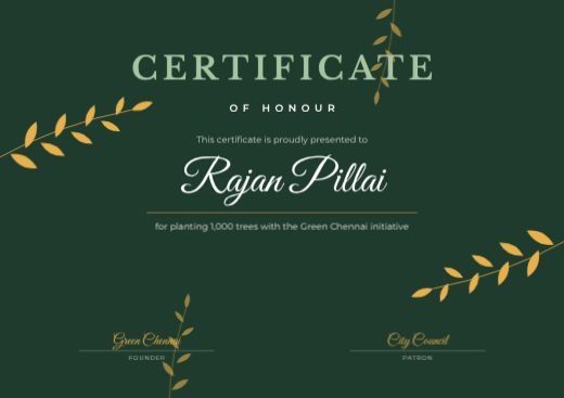 Forest Botanical Honour Certificate template