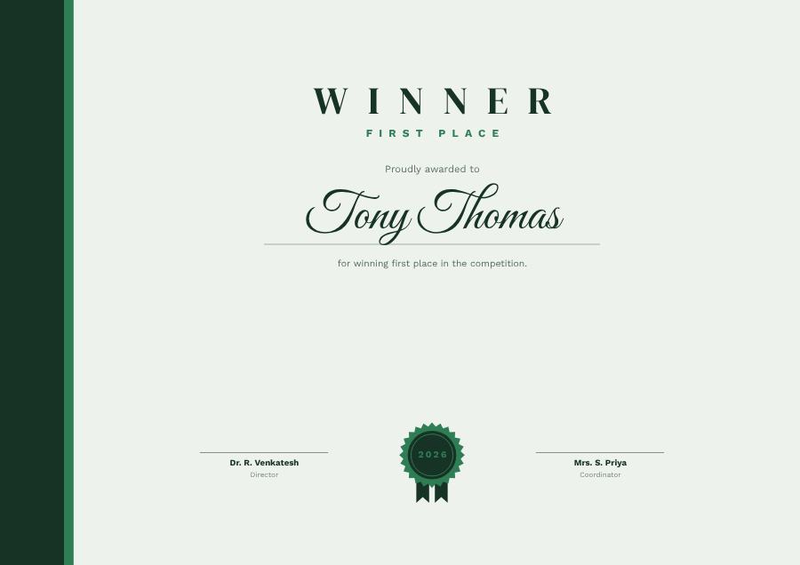 Forest Certificate First Place Winner Modern — editable certificates template