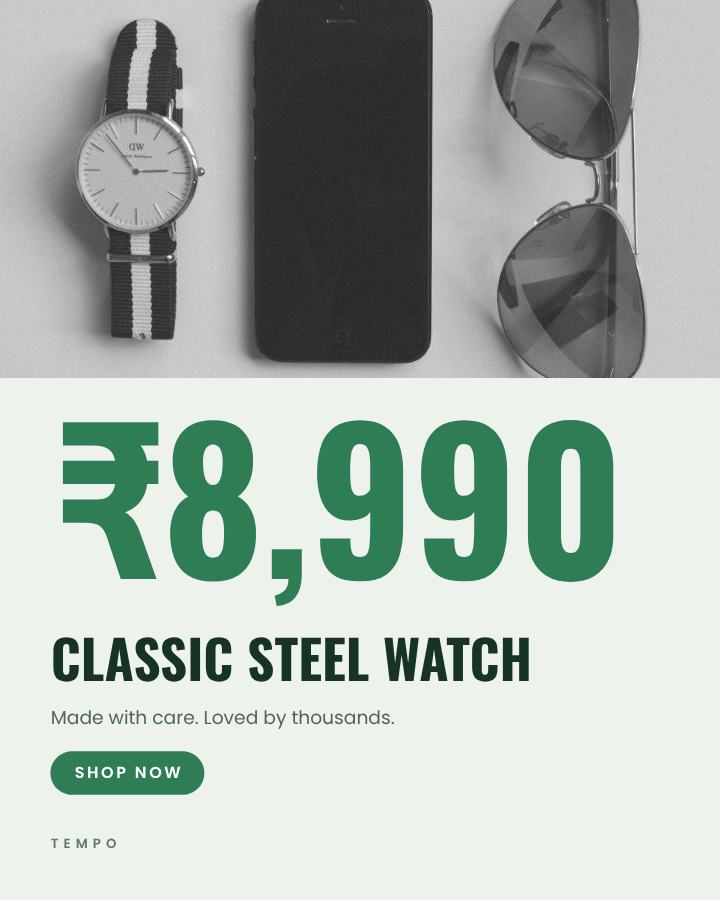 Forest Classic Steel Watch Product Ad — editable marketing template