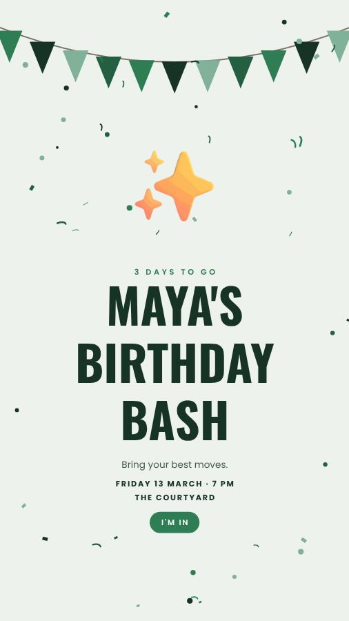 Forest Maya Birthday Bash Story — editable birthday template