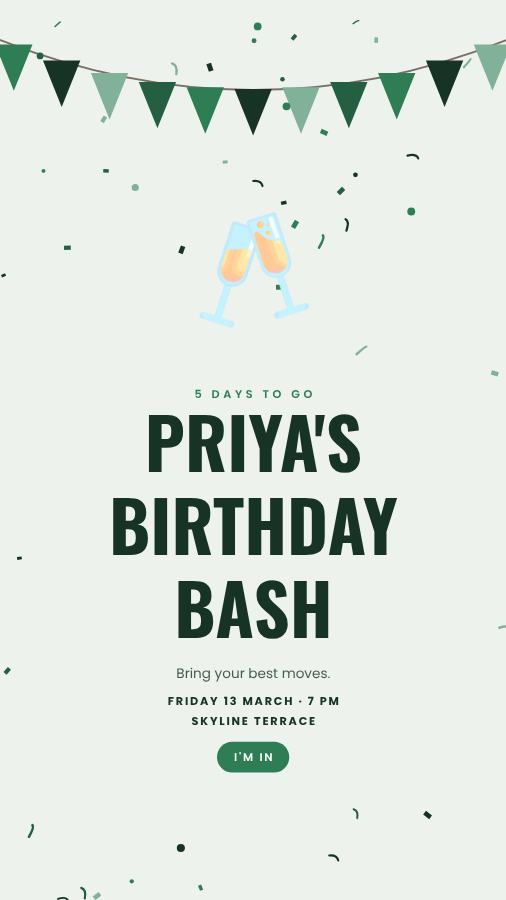 Forest Priya Birthday Bash Story — editable birthday template