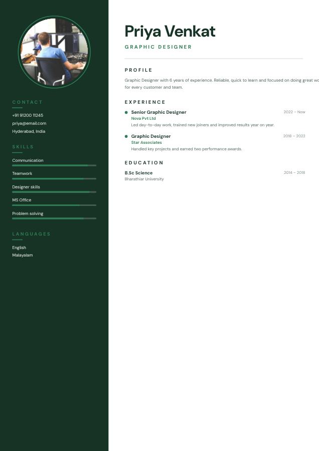 Forest Priya Venkat Graphic Designer Resume — editable resume template