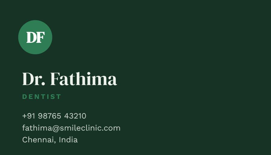 Forest Smile Clinic Dark Business Card — editable business template