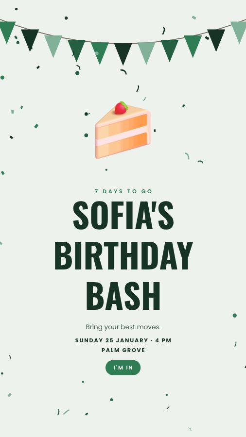 Forest Sofia Birthday Bash Story — editable birthday template