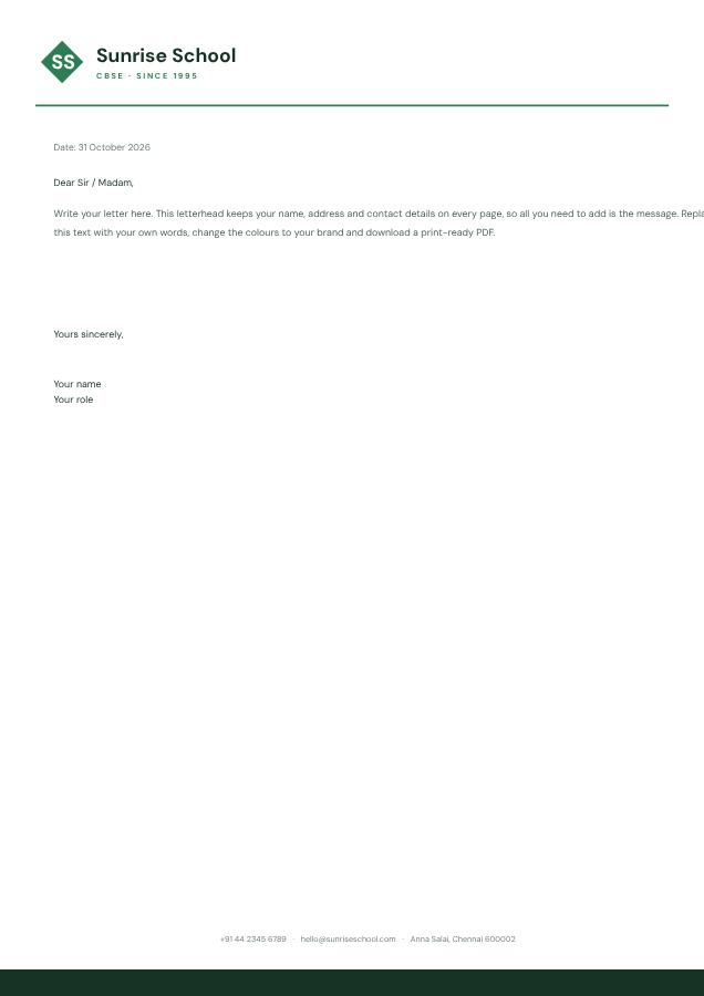 Forest Sunrise School Minimal Letterhead — editable business template