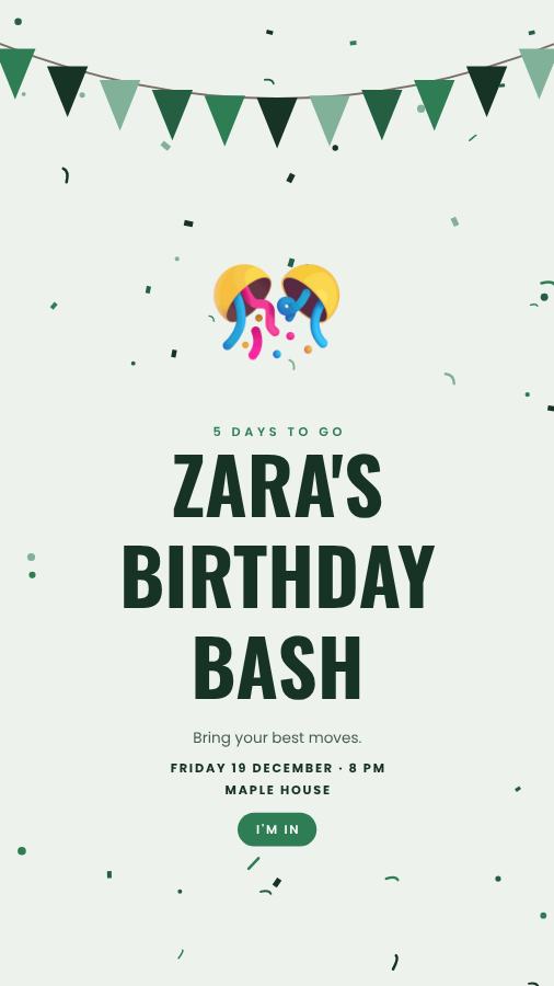 Forest Zara Birthday Bash Story — editable birthday template