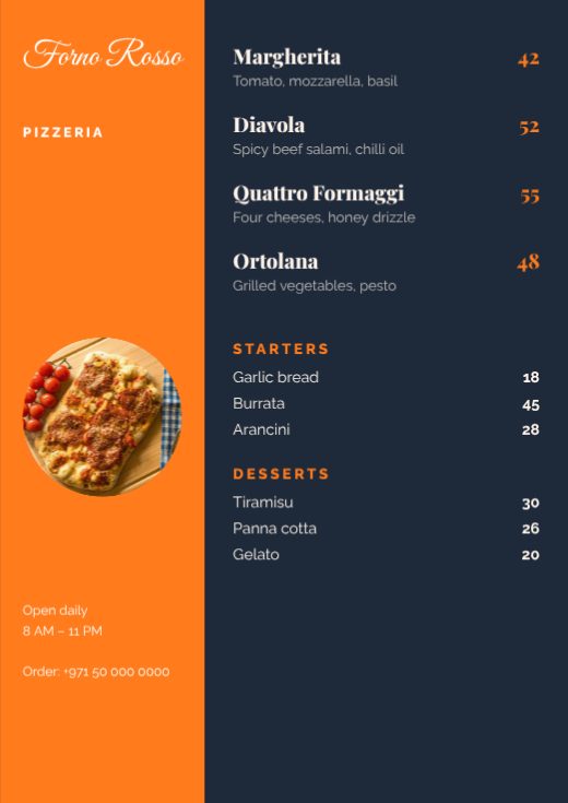 Forno Rosso Pizzeria Menu template