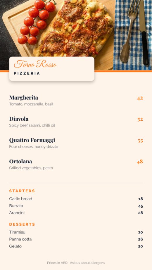 Forno Rosso Pizzeria Story Menu
