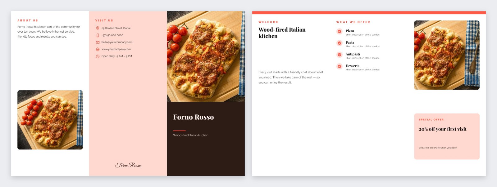 Forno Rosso Tri-fold Brochure — editable business template