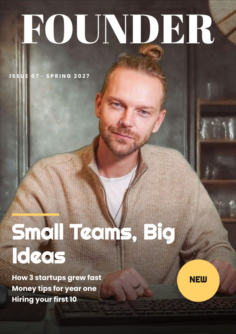 Founder Magazine Cover — editable marketing template
