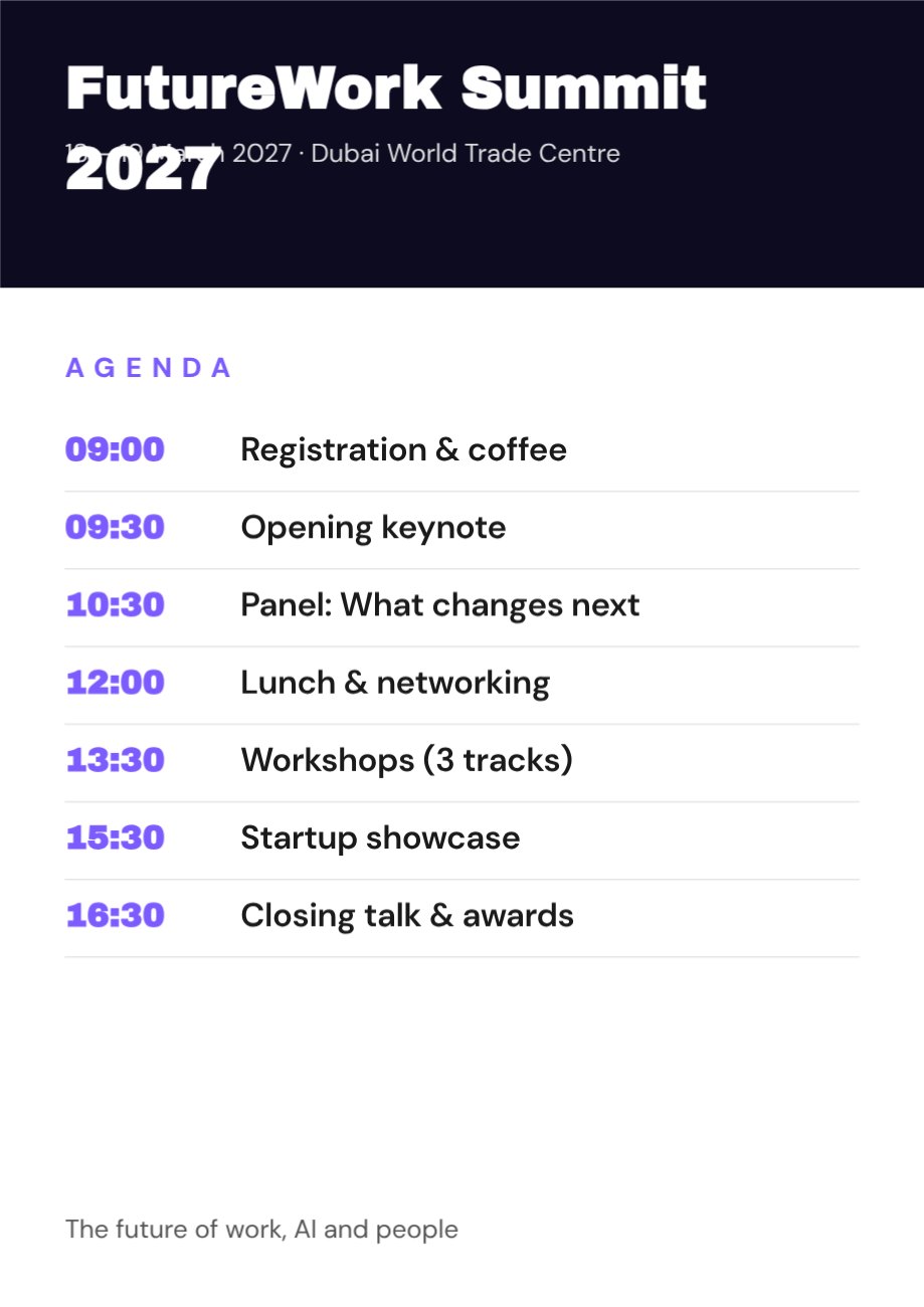 FutureWork Summit 2027 Agenda — editable events template