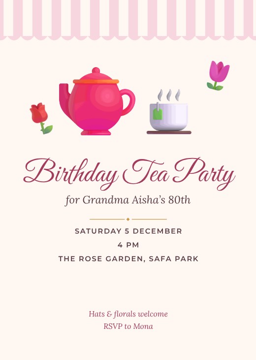 قالب بطاقة دعوة مجاني — Garden Tea Party 80th Invitation
