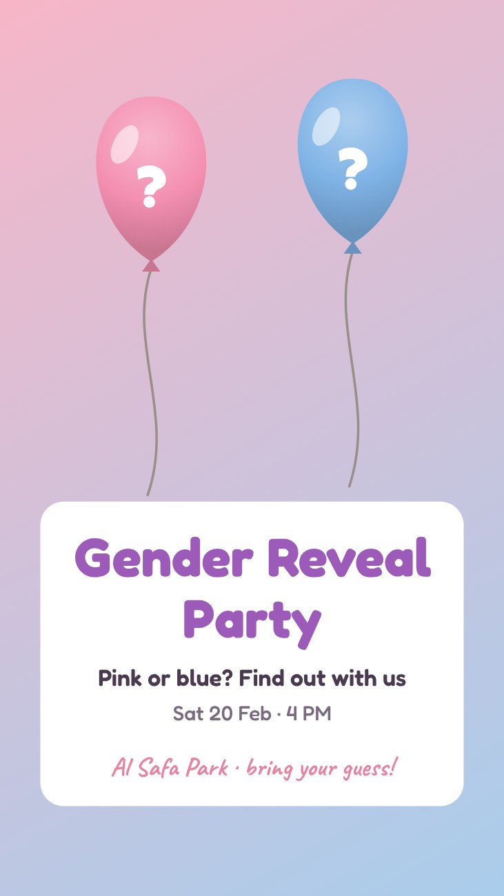 Gender Reveal Party Story — editable love & family template