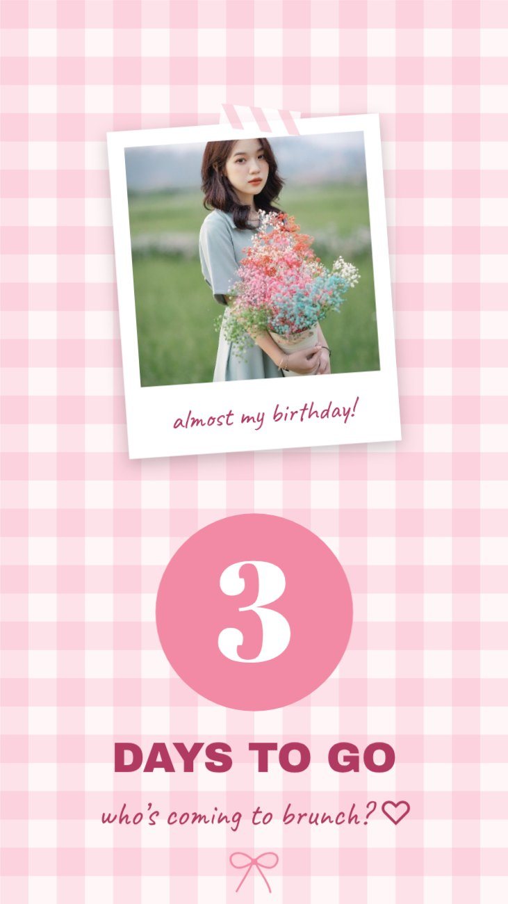 Gingham Birthday Countdown Story — editable birthday template