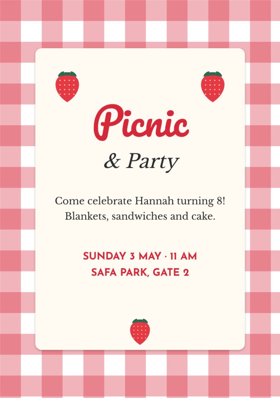 Gingham Picnic Birthday Invitation — editable birthday template