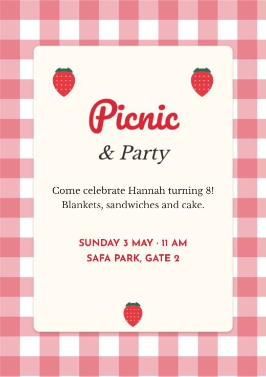 Gingham Picnic Birthday Invitation template
