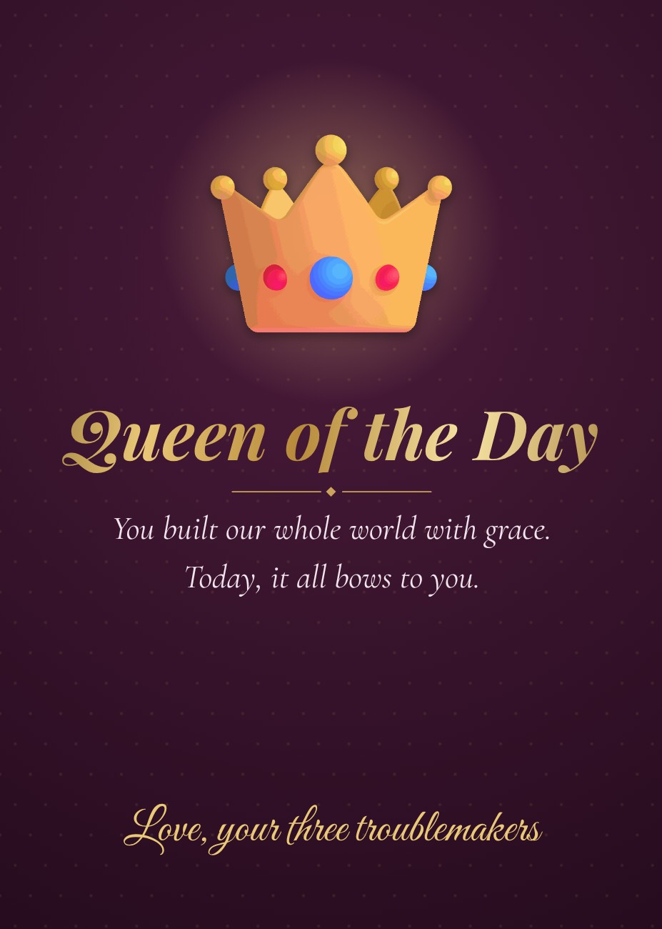 Gold Crown Queen Mum Card — editable birthday template