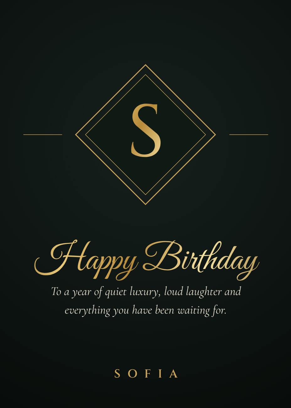 Gold Diamond Monogram Card — editable birthday template