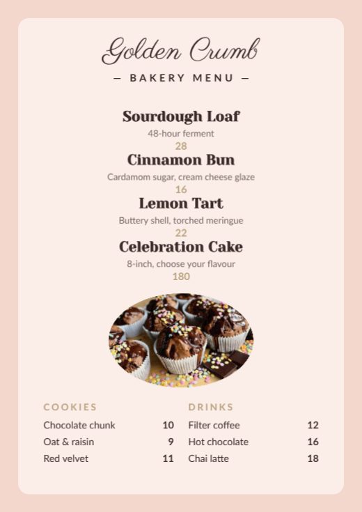 Golden Crumb Bakery Menu template