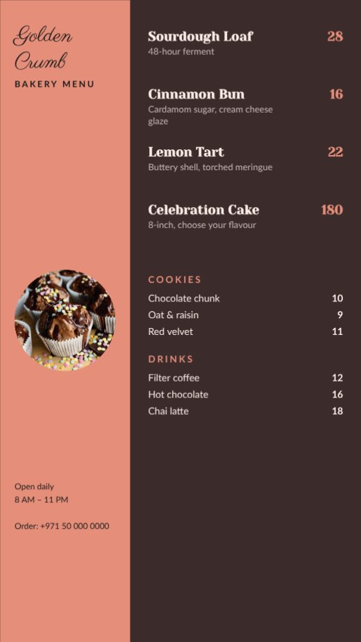Golden Crumb Bakery Story Menu