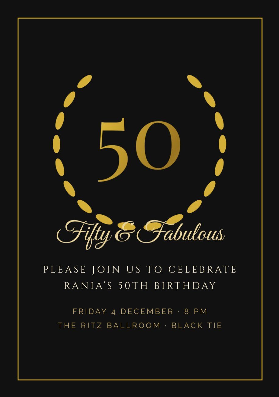 Golden Fifty Laurel Birthday Invitation — editable birthday template