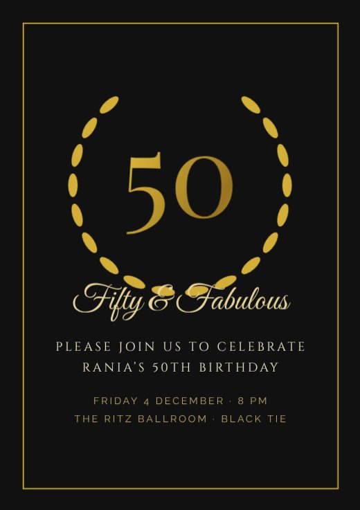 Golden Fifty Laurel Birthday Invitation template