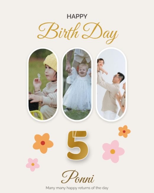 Golden Five Kids Birthday Photo Strips template