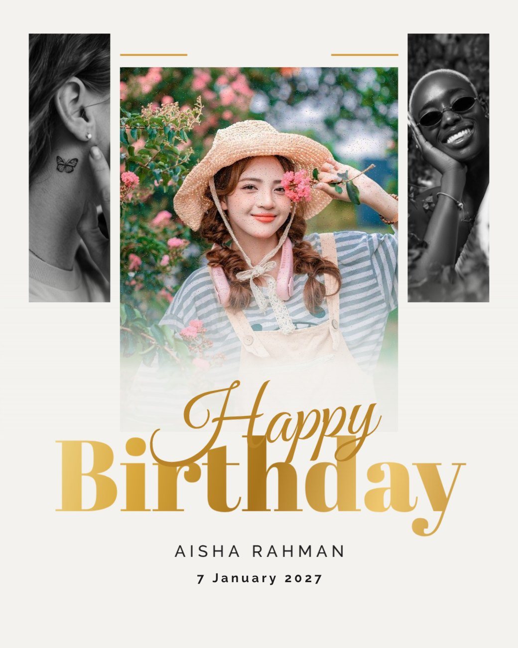 Golden Script Birthday Portrait — editable birthday template