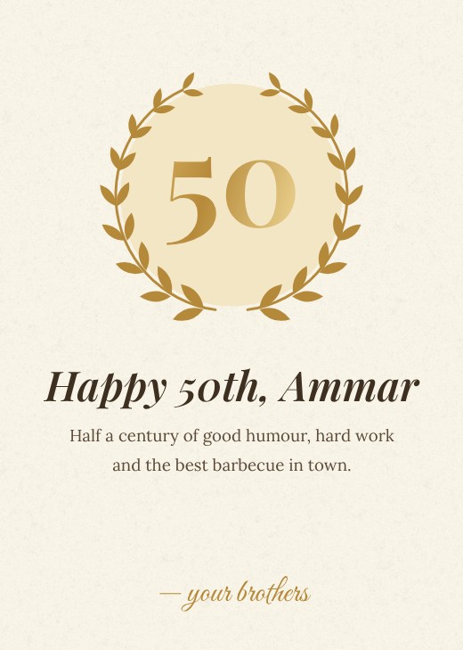 Golden Years 50th Laurel Card — free design template